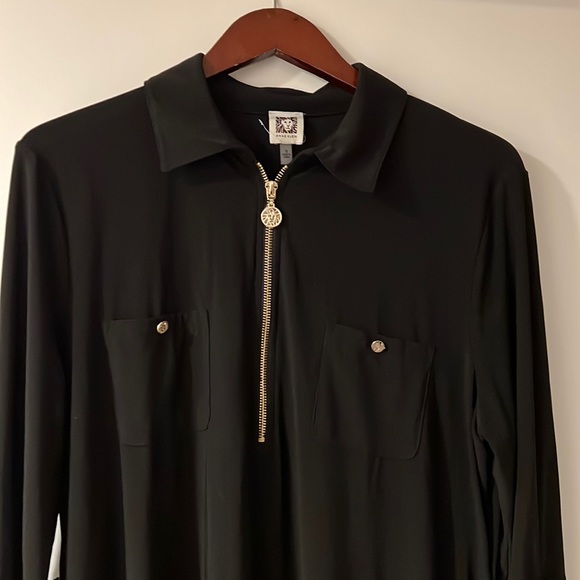 New Black Dress, with black belt same material, Polyester, never wore. - Picture 1 of 4